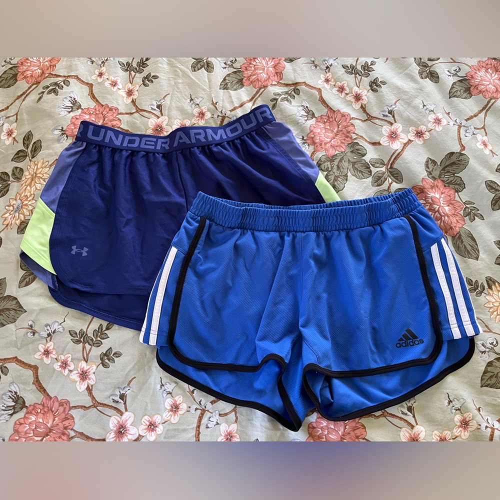 Bundle of Colorful Blue Shorts: Under Armour Size Medium and Adidas Size Large